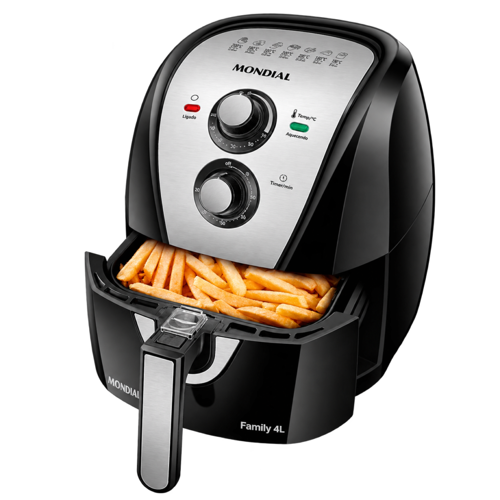 Mondial AFN-40-BI, fritadeira sem óleo preta e inox com cesto aberto, recorte sem fundo