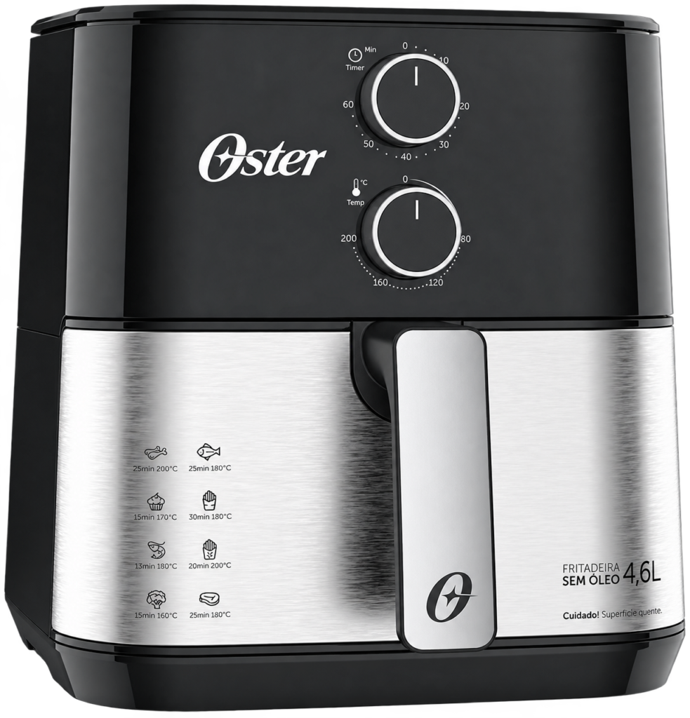 Oster OFRT520, fritadeira sem óleo preta e inox, recorte sem fundo